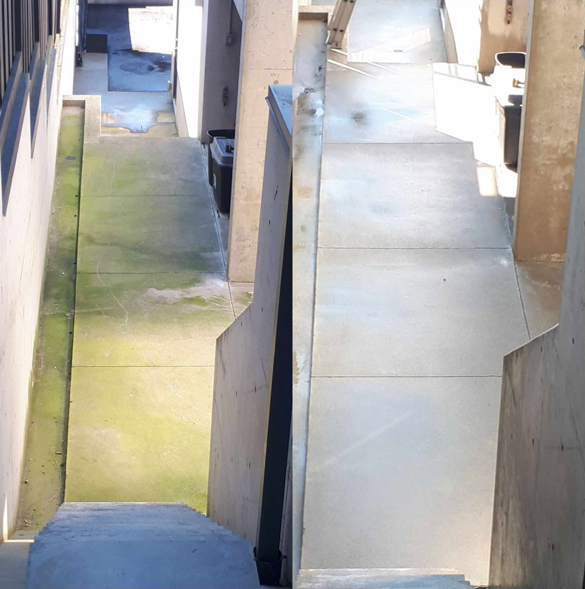 Concrete side walkway before and after pressure washing