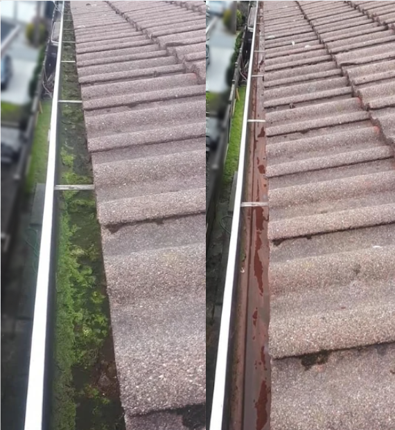 Residential gutter before and after cleaning